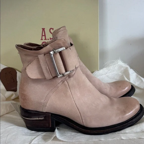 A.S. 98 Pink Marilyn Leather Irwin Boot Ankle Wraps Buckle EU 38 US 8 - Picture 3 of 10